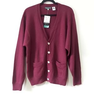 Hang Ten Men Preppy Button Front Wool Cardigan Medium Vneck Pocket Long Sleeve